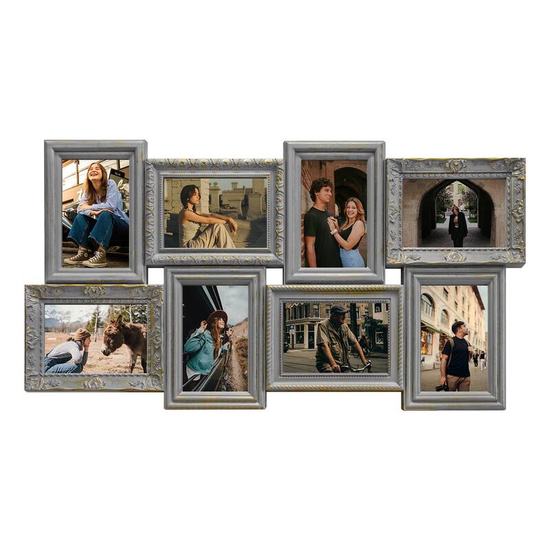 HELLO LAURA Retro 8-Opening 4"x6" Gray PVC Collage Photo Wall Frame Showcase