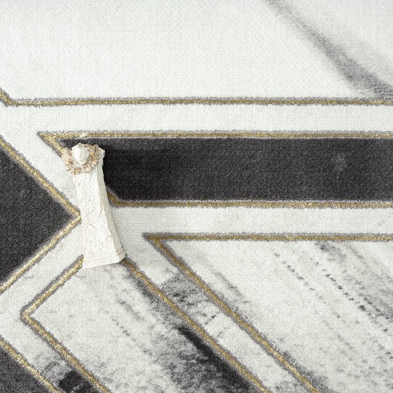 Abani Luna Contemporary Geometric White and Grey Indoor Area Rug