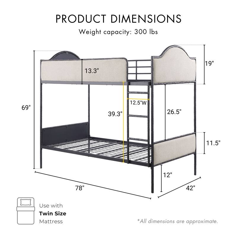Furniture of America Orven Modern Black Metal Twin over Twin Bunk Bed with Reversible Ladder