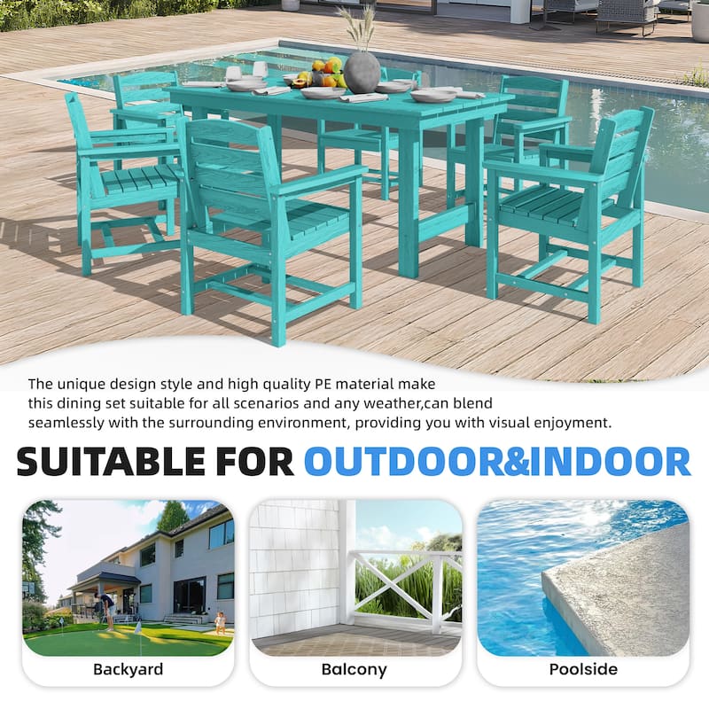7-Piece HDPE Outdoor Dining Table Sets with Umbrella Hole - 1-Table 6-Chairs