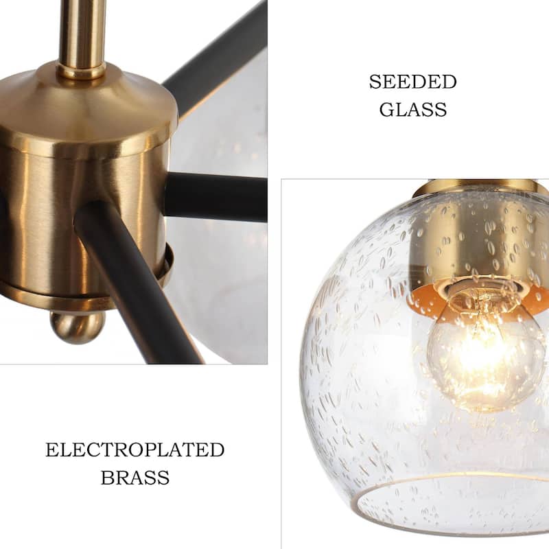 Modern 5-Light Black Gold Chandelier Seeded Glass Pendant Lights for Dining Room