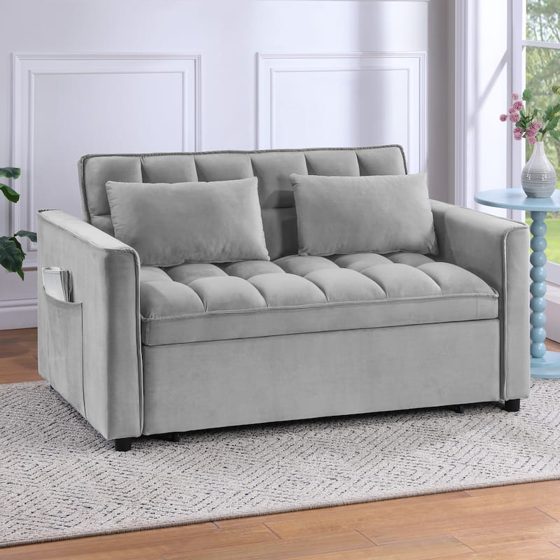 Classic 55" Width Pull Out Tufted Convertible Loveseat Sleeper Sofa Bed - 55"W x 68"L x 20"H