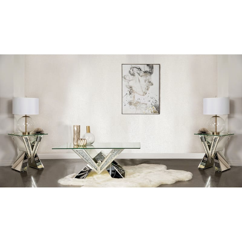 Taffeta Mirrored Coffee And End Table Set Silver - 3-piece set