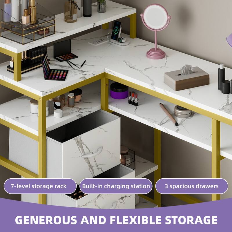 Moasis L Shape Nail Desk With Charger Station