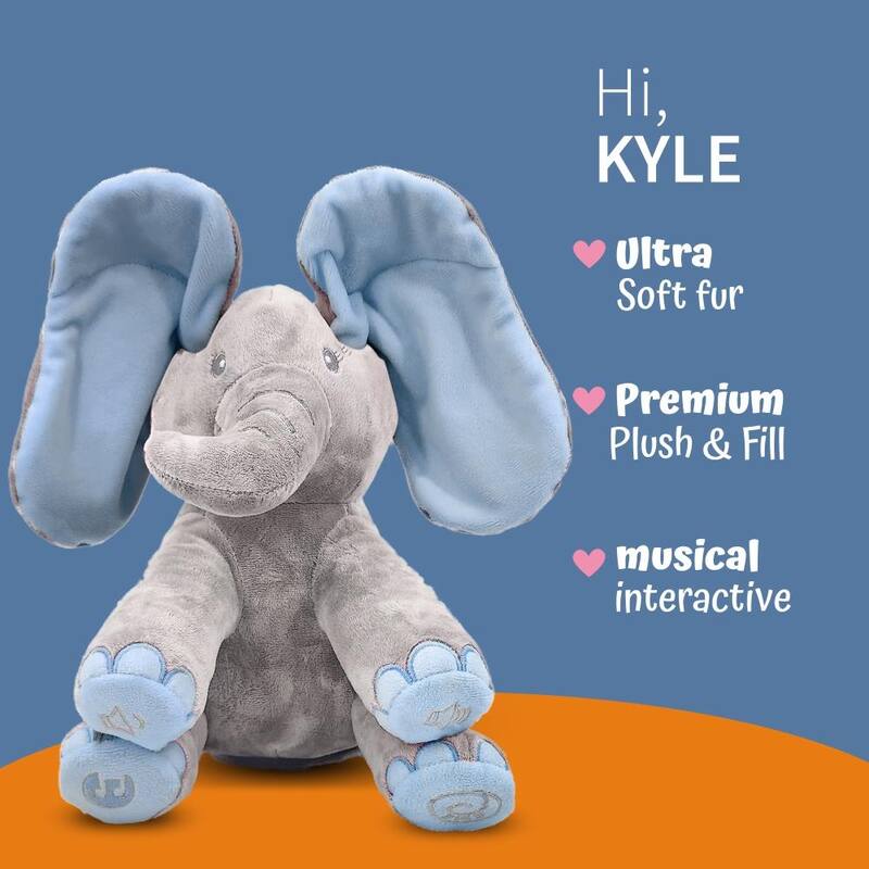 Dimple Kyle the Peek-a-Boo Singing Elephant - Interactive Plush Toy for Babies and Toddlers with Songs and Movable Ears