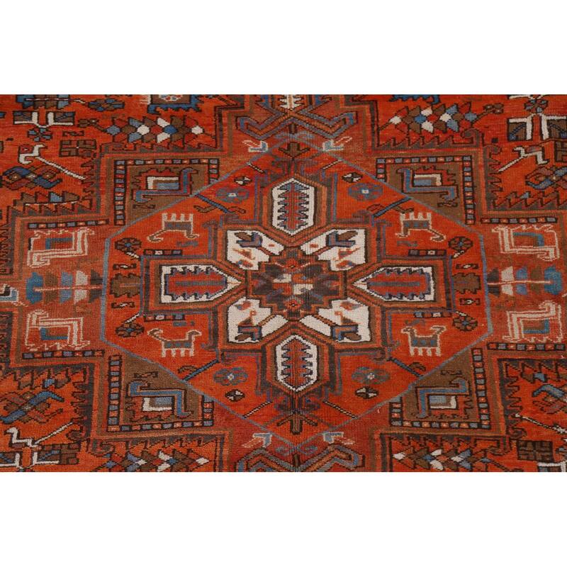 Hand Knotted Oriental 100% Wool Carpet Traditional Medallion Oranges & Rust Heriz Area Rug - 11' 4'' X 7' 11''