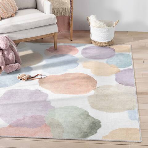 Well Woven Kids Rugs Watercolor Dot Modern Machine Washable Area Rug