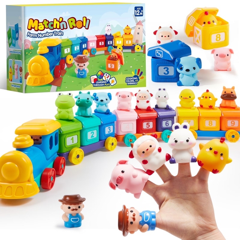 Counting, Matching & Sorting Montessori Farm Train Toy for Toddlers 1 2 3 Years Old - Multicolor