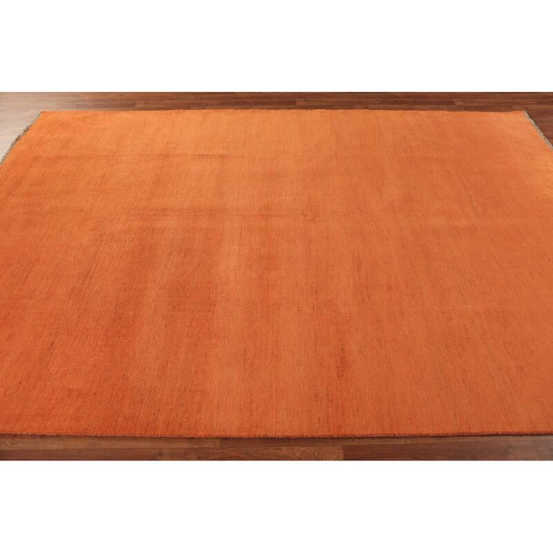 Orange Gabbeh Modern Area Rug Hand-Knotted Solid Wool Carpet - 6'8" x 9'7"