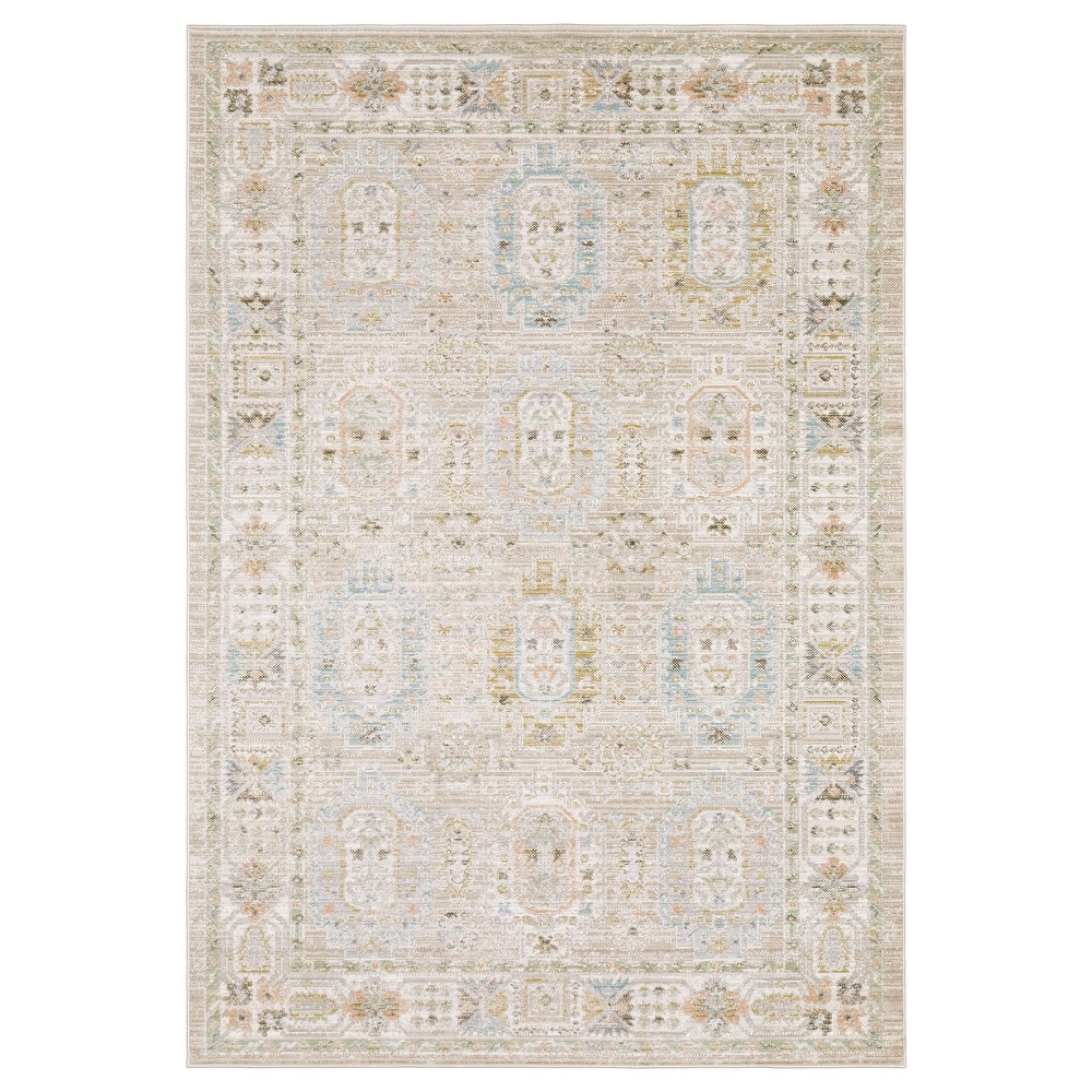 Cavett Textural Distressed Traditional Beige/ Blue Area Rug