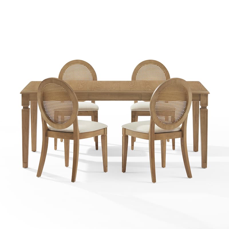 Katia 5Pc Dining Table Set For 4 Cane-Back Upholstered Chairs
