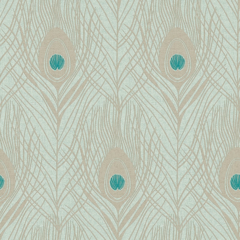 Galerie Wallcoverings Absolutely Chic Peacock Feather Motif Vinyl on Non-woven Wallpaper Roll - 33 feet x 21 inches - Green