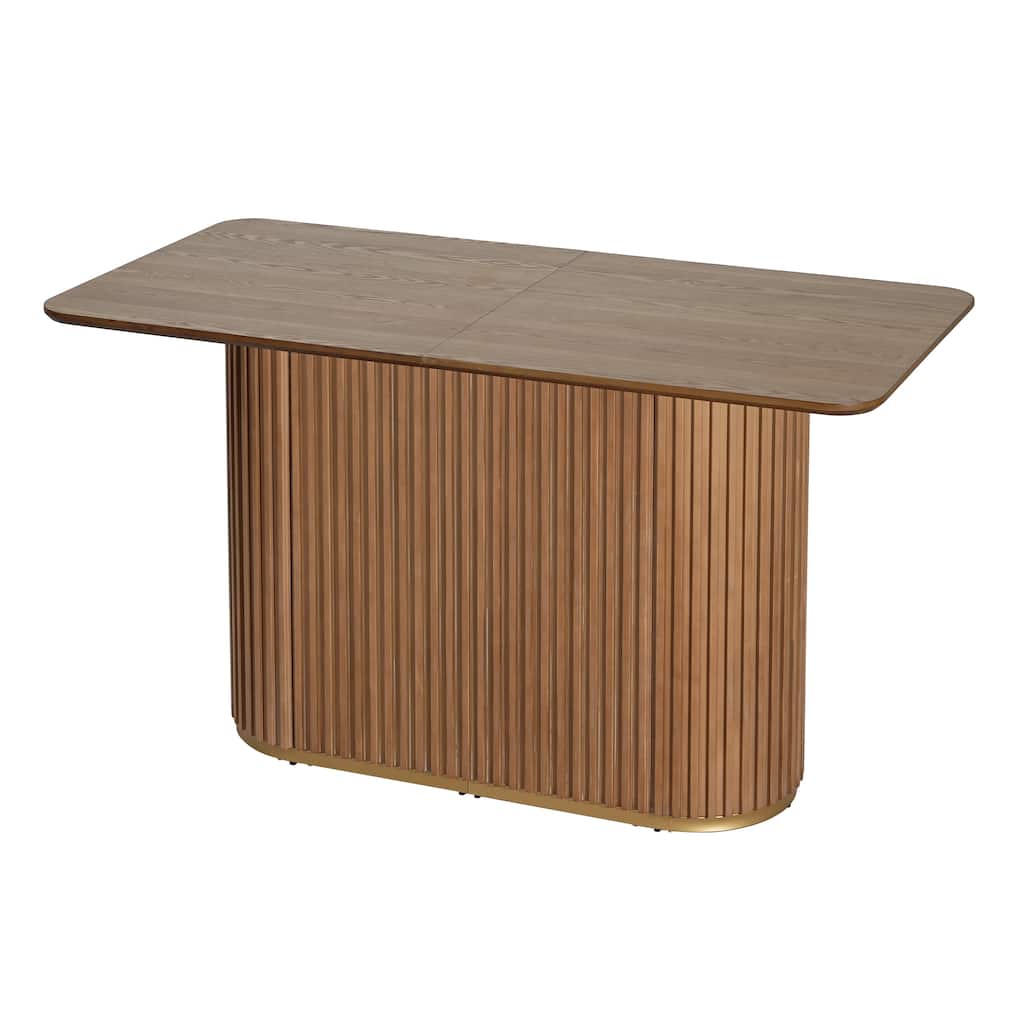 Roomfitters 63" Counter Table with Fluted Base and Wood Top, Modern Bar-Height Dining and Kitchen Island Table