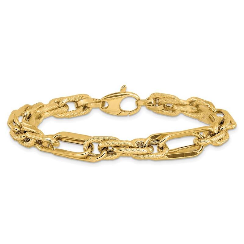 Curata 8.25mm 14k Gold Polished and Textured Bracelet 7.5 Inch