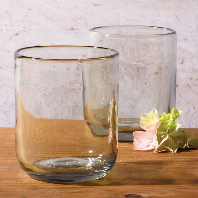 Bloomhouse Sayulita Spring 8 Piece Hand Made 16 OZ Amber Glass Double Old Fashioned Set W/ Coasters
