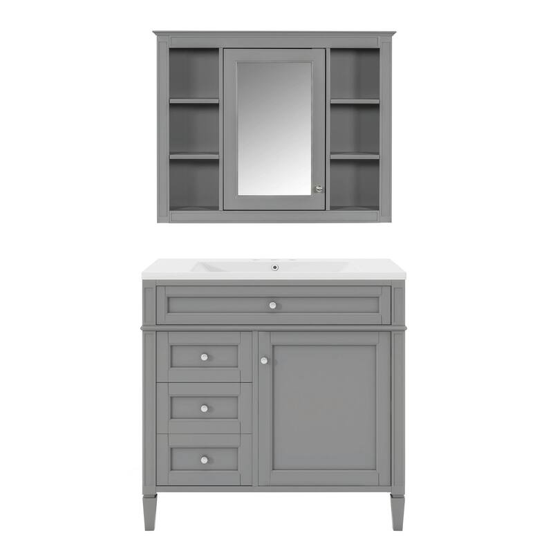 36'' Bathroom Vanity with Top Sink - Modern Storage Cabinet with Mirror