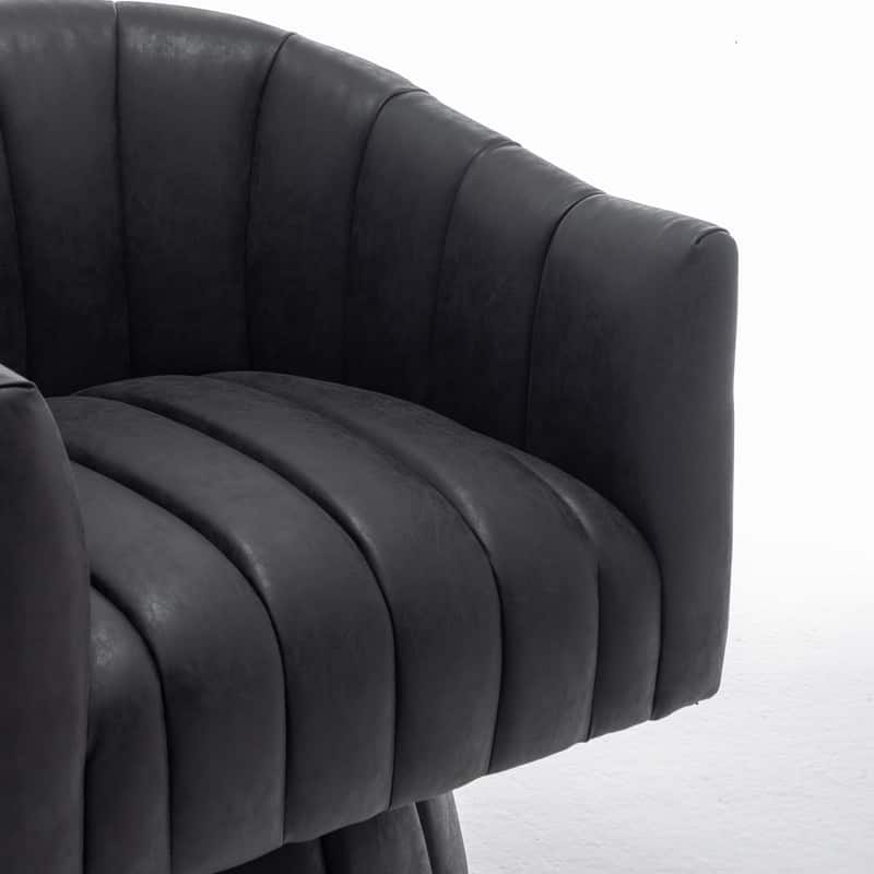 SEYNAR Mid-Century Swivel PU Leather Tufted Round Accent Barrel Chair set of 2