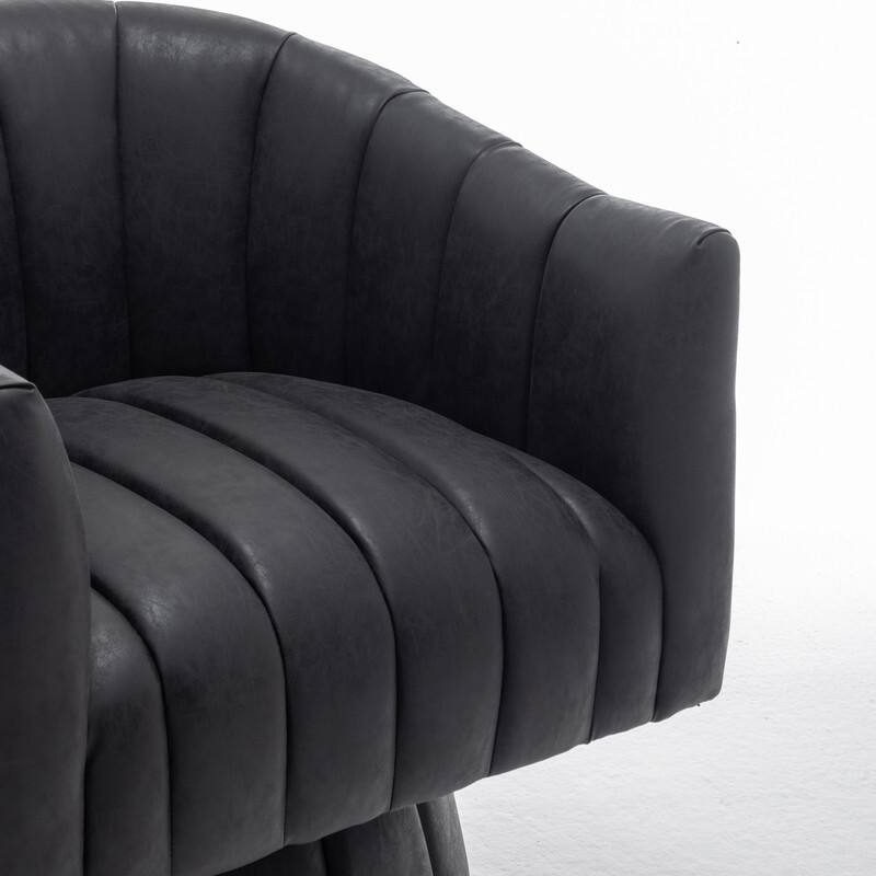 SEYNAR Mid-Century Swivel PU Leather Tufted Round Accent Barrel Chair