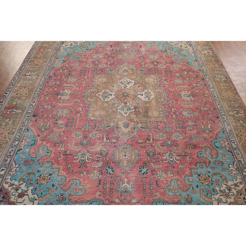 Pink Tabriz Persian Vintage Area Rug Handmade Wool Carpet - 9'11" x 13'4"