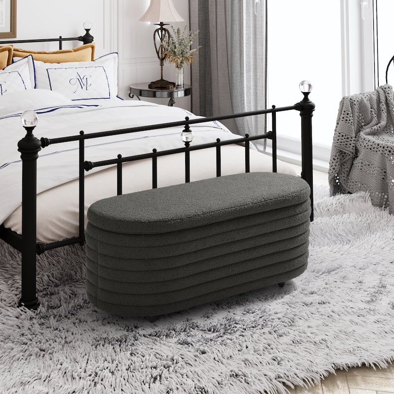 Bayville Sherpa Polyester Flip Top Storage Ottoman - 42" - Charcoal Gray