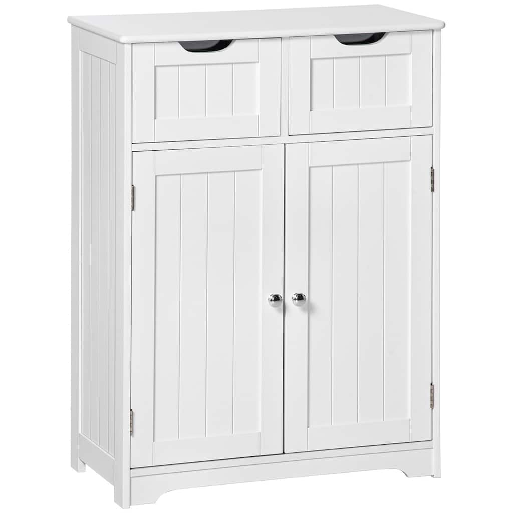 White MDF Bathroom Storage Cabinet with 2 Drawers, Adjustable Shelf and Anti-Tip - 23.5" L x 11.75" W x 32.25" H