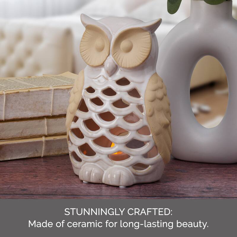 Elements White and Tan Owl Figurine, 8 Inch