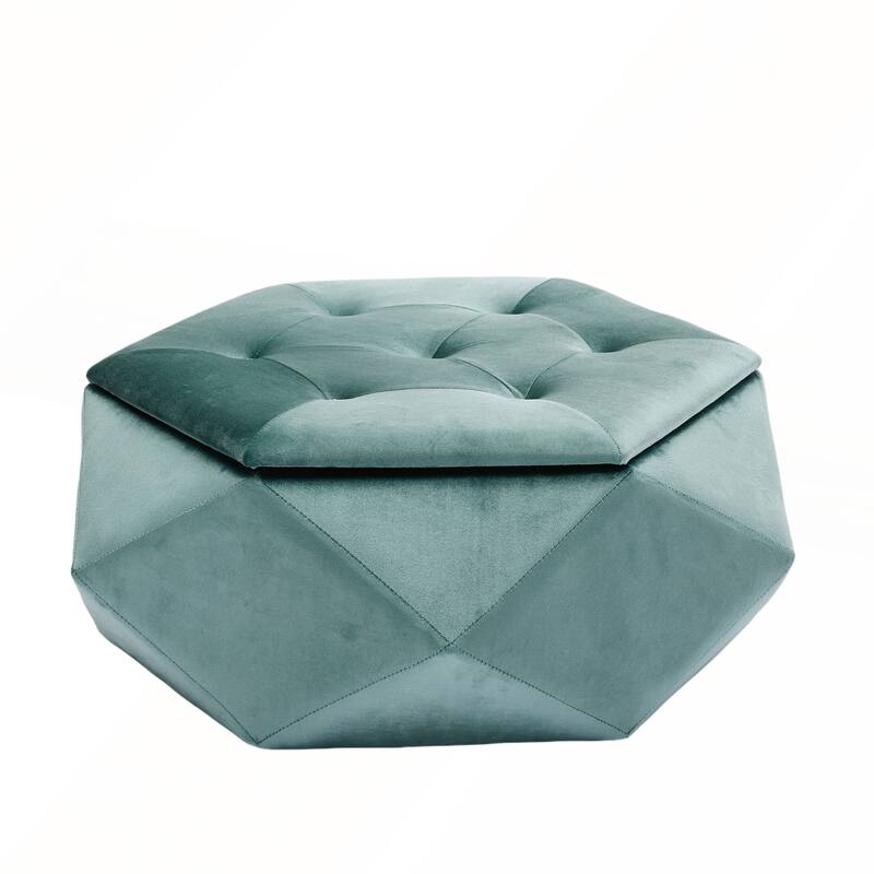 Elegant Velvet Polygon Diamond Tufted Storage Ottoman for Living Room and Bedroom