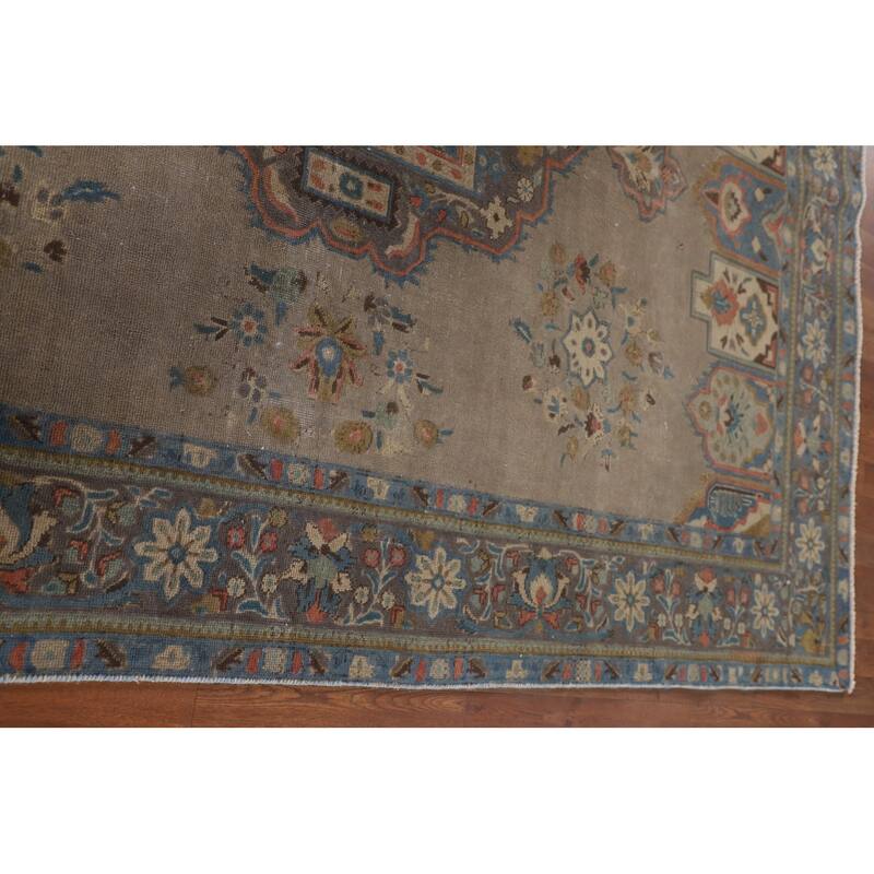 Brown Geometric Bakhtiari Persian Vintage Rug Handmade Wool Carpet - 6'9"x 9'4"