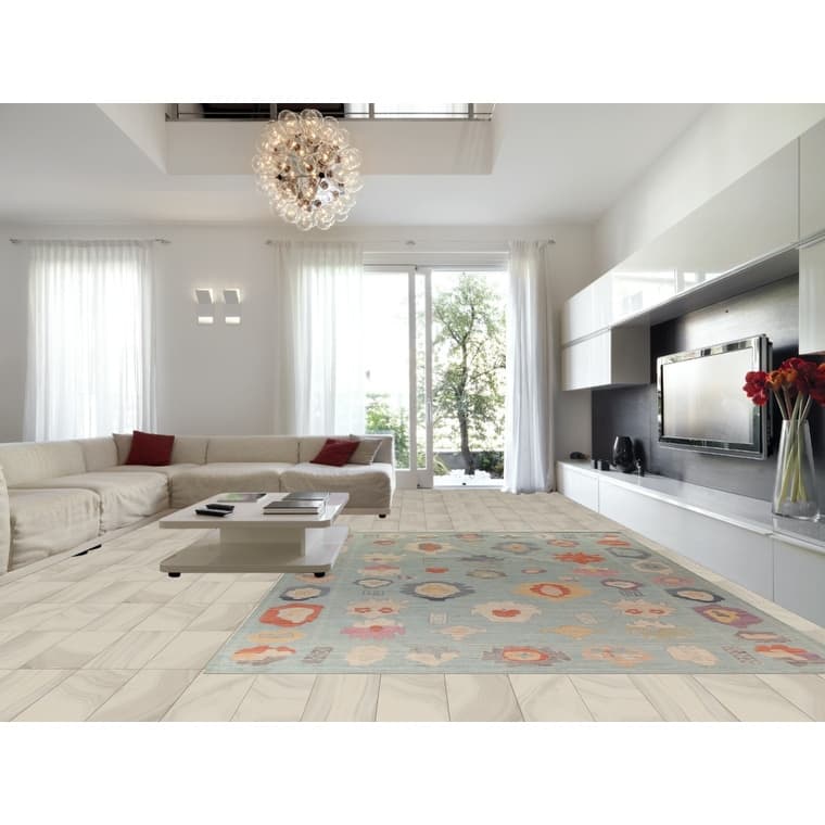 Light Blue Oushak Turkish Large Rug Handmade Vegetable Dye Wool Carpet - 10'3"x 14'0"