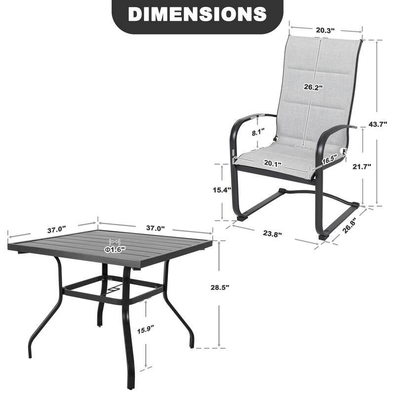 Outdoor 5-Piece Dining Set, Premium Textilene Chairs and Square Iron Table
