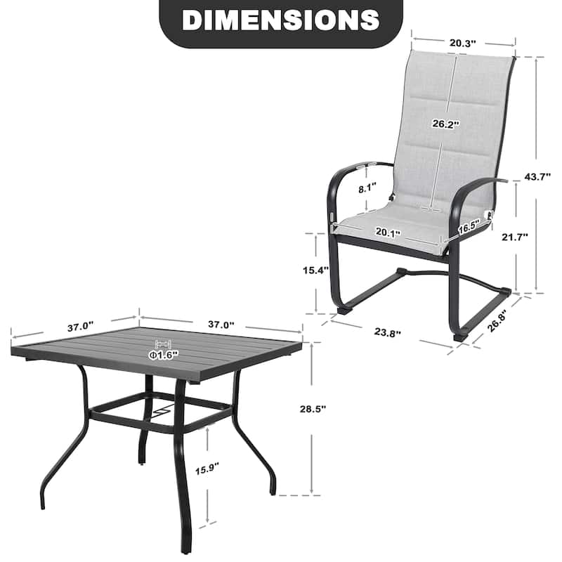Patio Dining Set, Premium Textilene Chairs, Rectangle Iron Table
