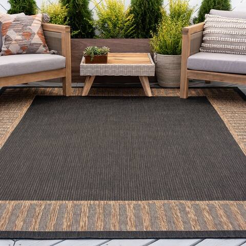 Alise Rugs Exo Transitional Striped Border Indoor/ Outdoor Area Rug