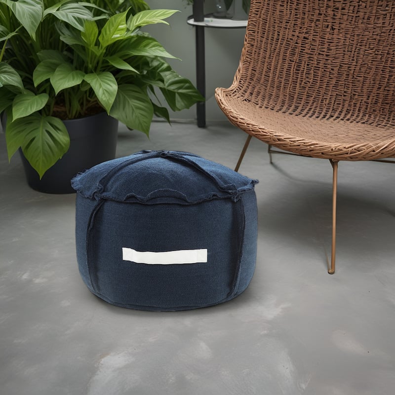 20" Blue Polyester Round Patchwork Indoor Outdoor Pouf Ottoman - Navy Blue