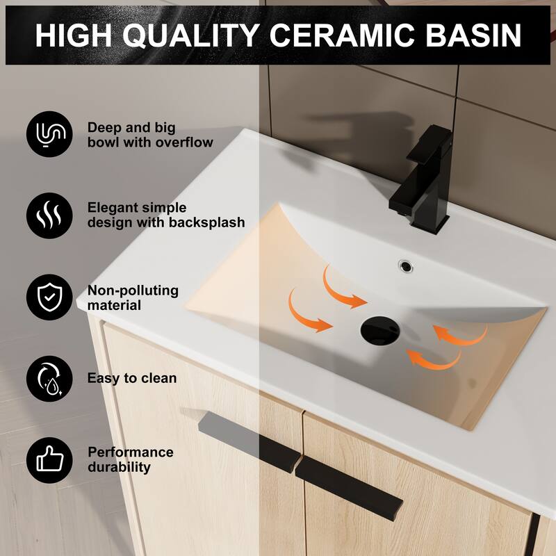 30-Inch Bathroom Vanity with Double Doors, Engineered Wood Cabinet, Floor-to-Ceiling Design, Ample Storage Space