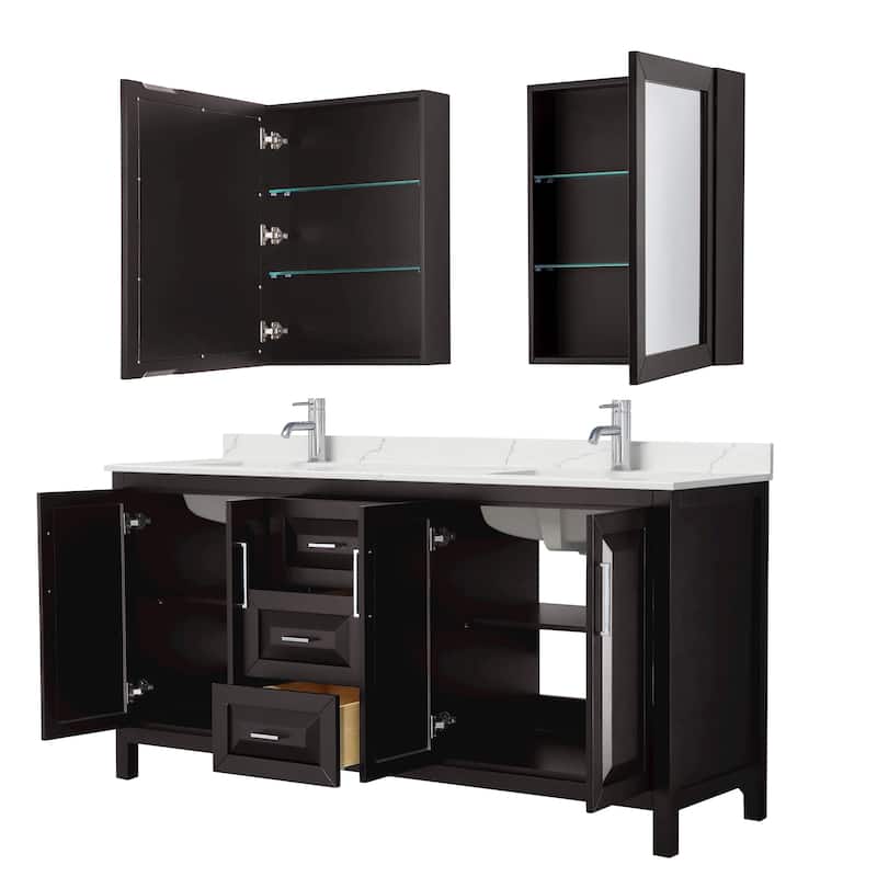 Daria 72-inch Double Vanity, Single Hole Quartz Top, Med Cabinets