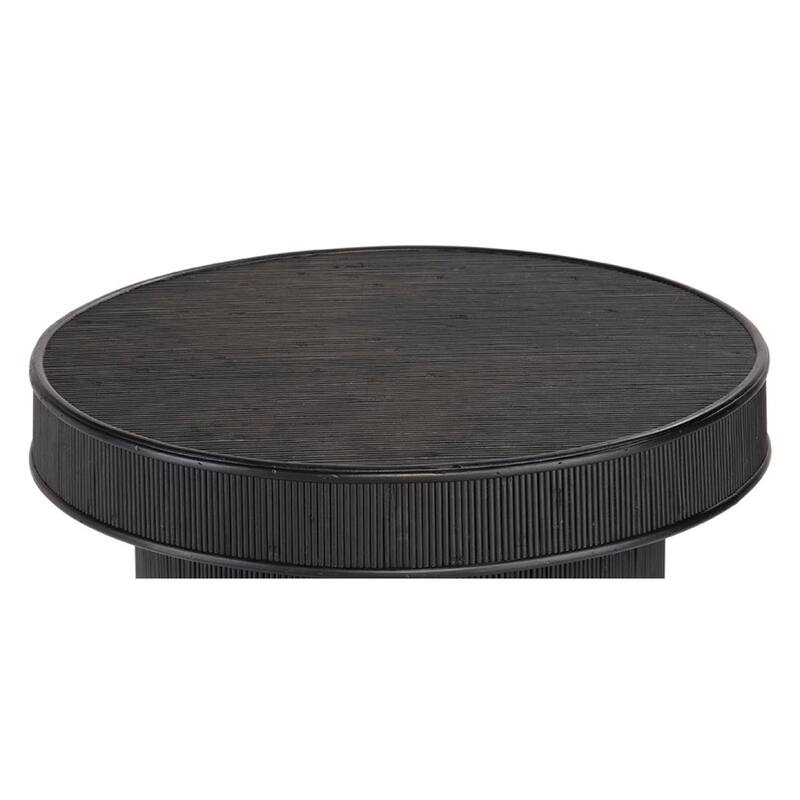 Tyl Side End Table, 22 Inch, Round Top, Cylindrical Bamboo Base, Black