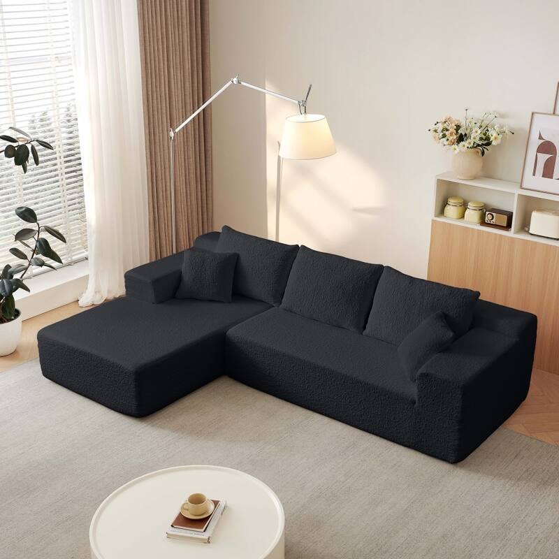 103.54" Modular Chenille Cloud Sectional Sofa with Throw Pillows - Black - Right Facing