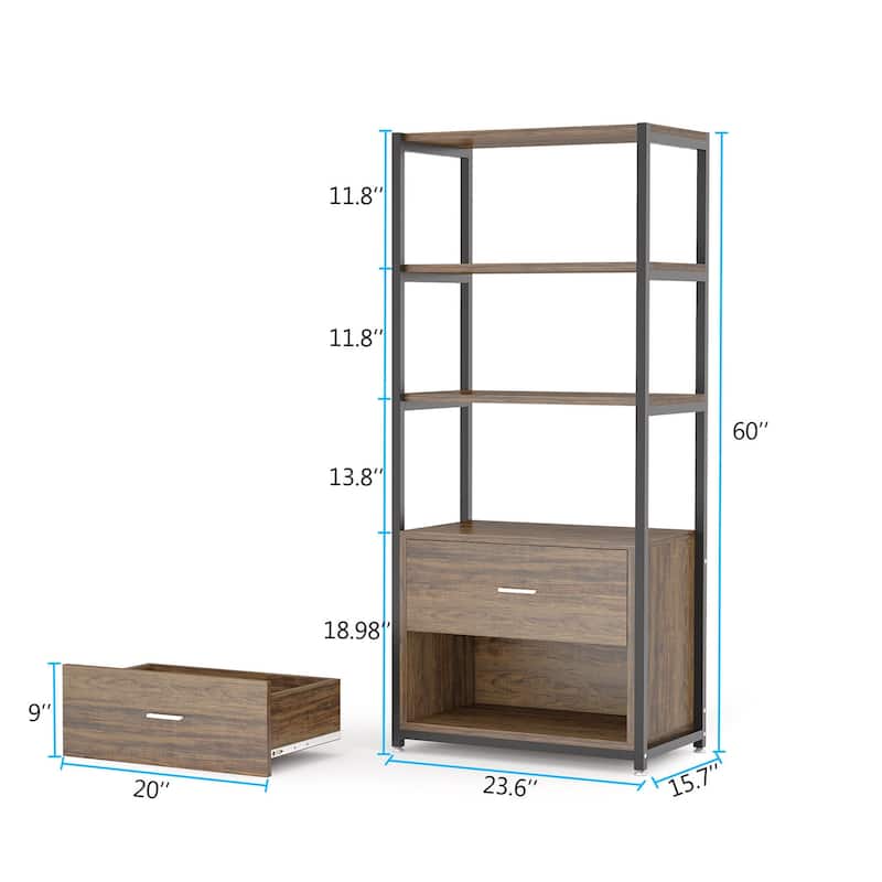 Industrial Bookshelf with Drawers Etagere Bookcase