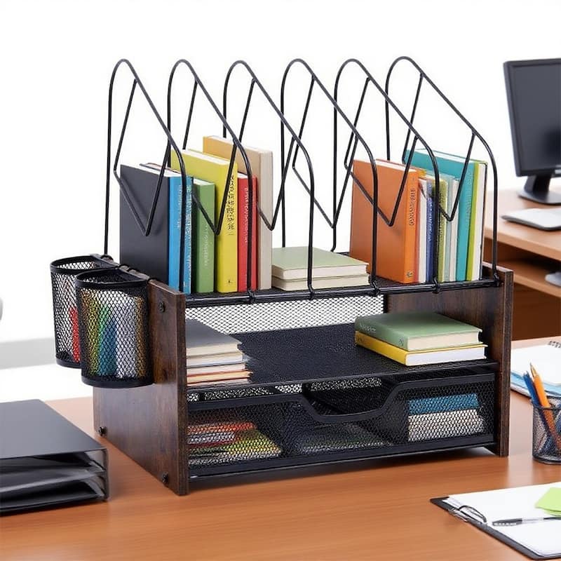 Desktop Organizer Desk Accessories With File Letter Holder And Drawer