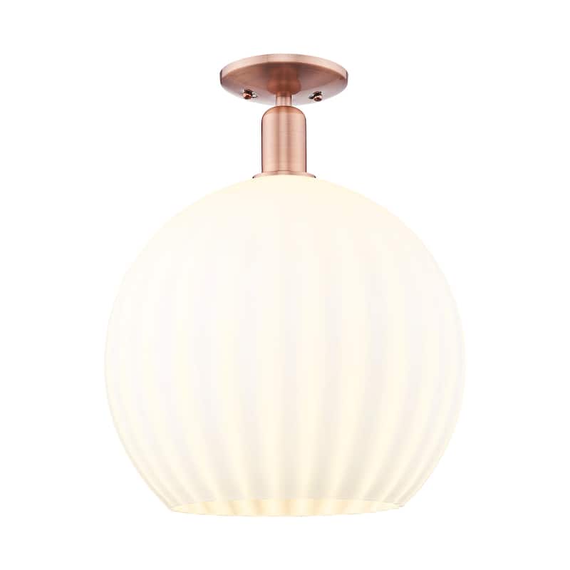 Innovations Lighting 716-1C-19-14 White Venetian Semi-Flush White - Antique Copper / White Venetian