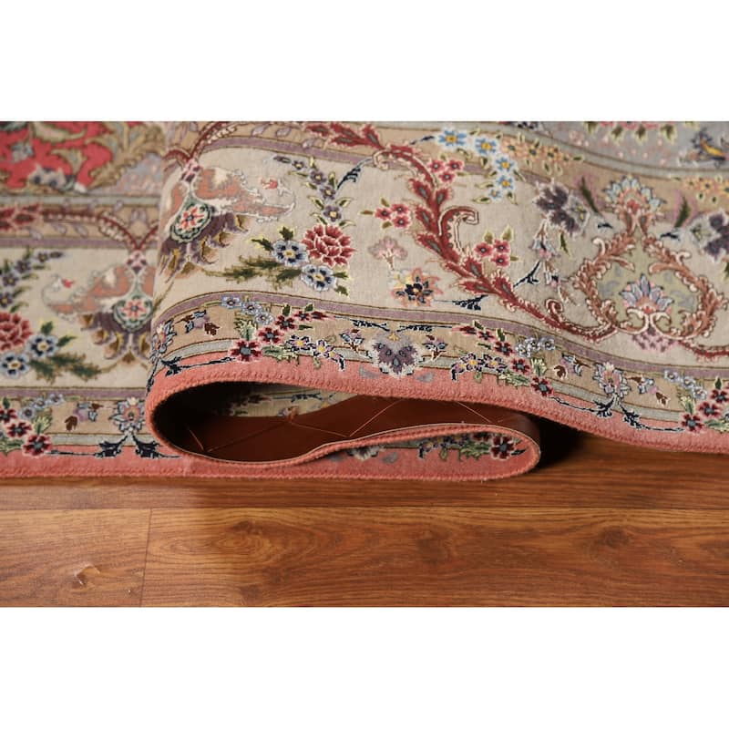 Handmade Pink Wool & Silk Tabriz Persian Area Rug Traditional Carpet - 5'0"x 7'6"