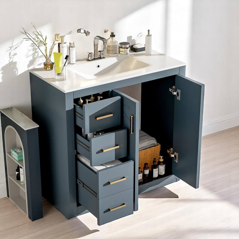 36 Inch Bathroom Vanity with Sink Combo, Modern Storage Cabinet with 3 Drawers, Undermount Ceramic Basin