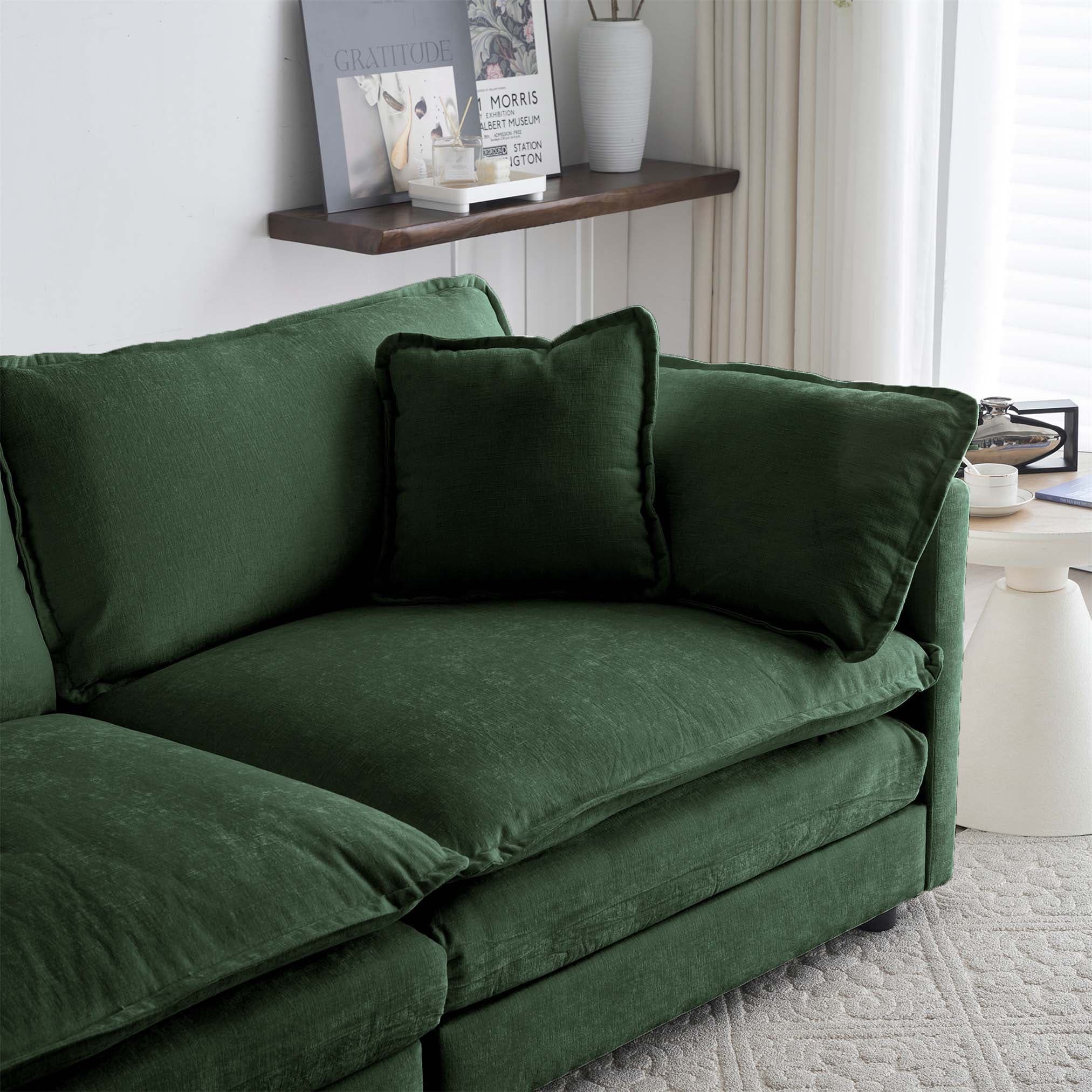 Modern Accent Chair with Ottoman, Chenille Upholstered Armchair for Living Room and Bedroom, Green Chenille