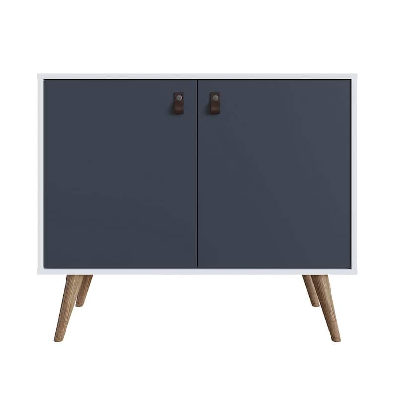 Manhattan Comfort Amber Accent Cabinet with Faux Leather Handles in Blue and Nature