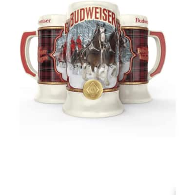 Budweiser 2021 Collectors Plaid Holiday Christmas Beer Stein - Multicolor