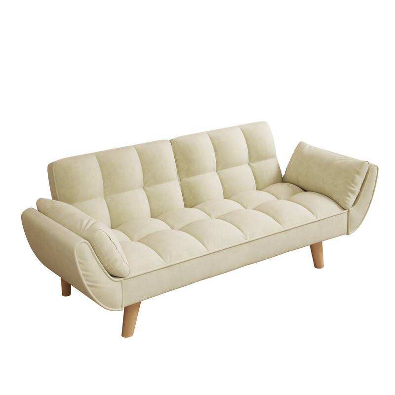 74" Velvet Upholstered Double Sofa Bed, Beige