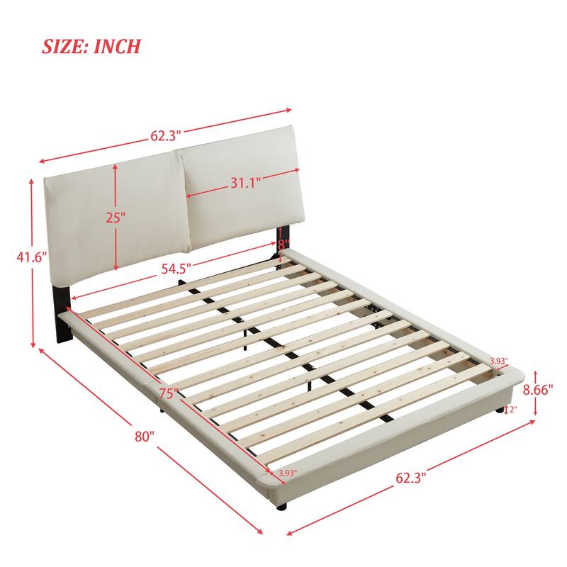 Full Size Upholstered Platform Bed with Sensor Light and Backrests