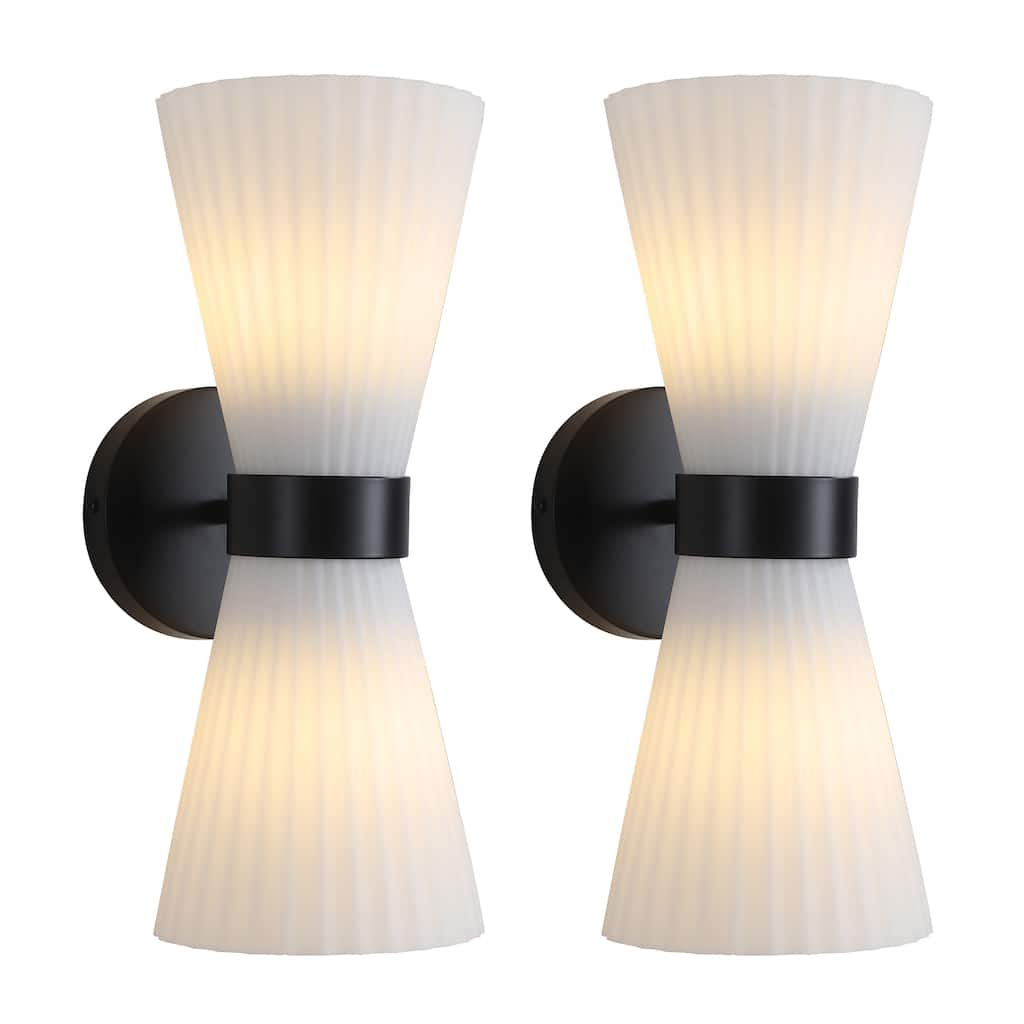 2-Light Modern Brushed Brass & Frosted Glass Wall Sconce (Set of 2) - N/A