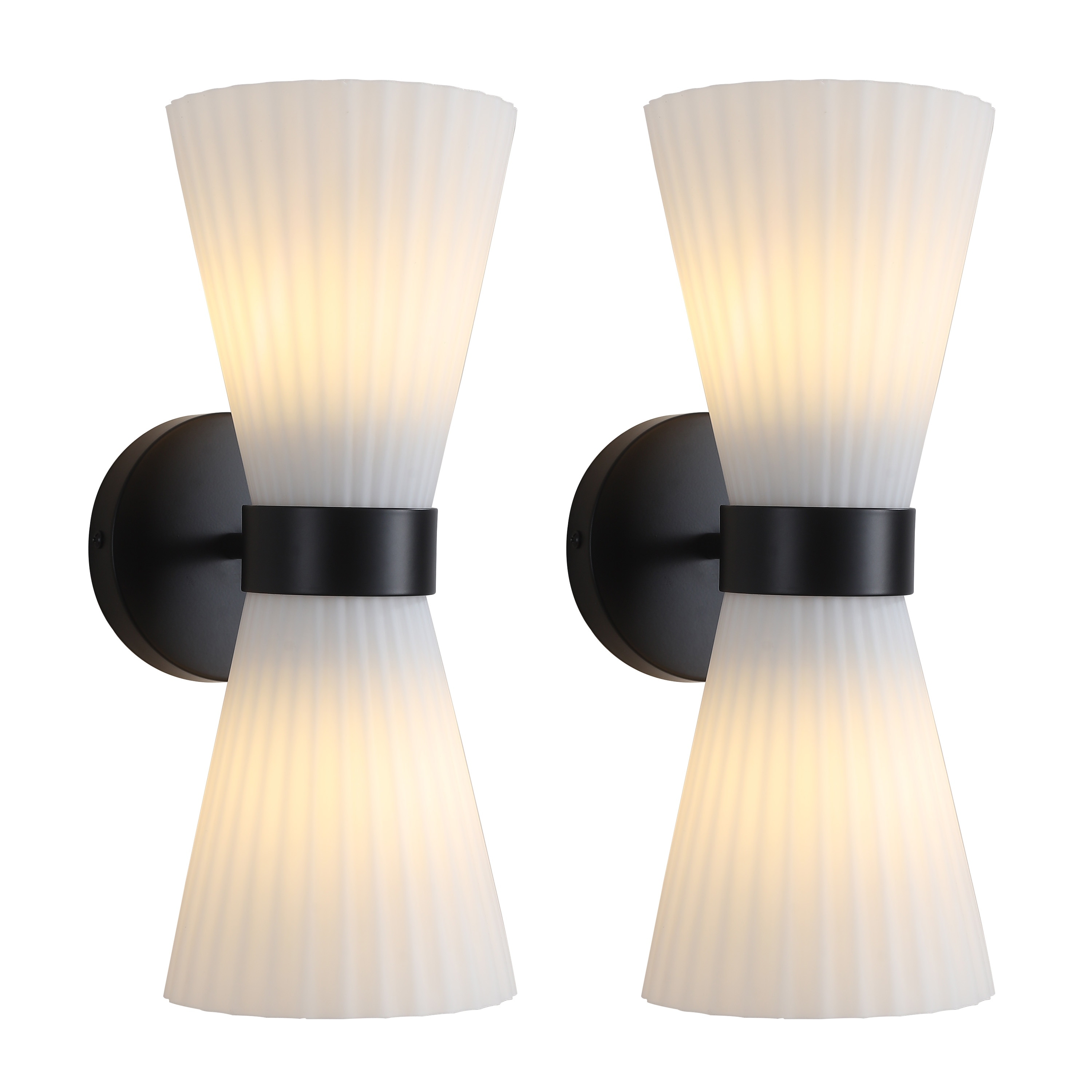 2-Light Modern Brushed Brass & Frosted Glass Wall Sconce (Set of 2) - N/A