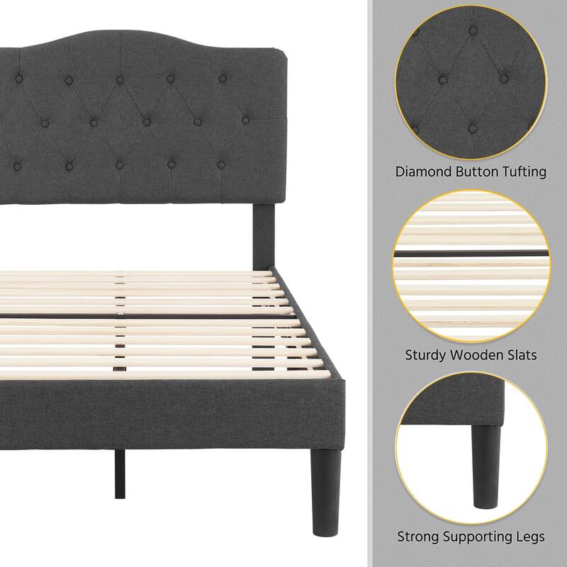VECELO Modern Upholstered Kids Bed with Height Adjustable Tufted Headboard,Twin Size Bed Set of 2